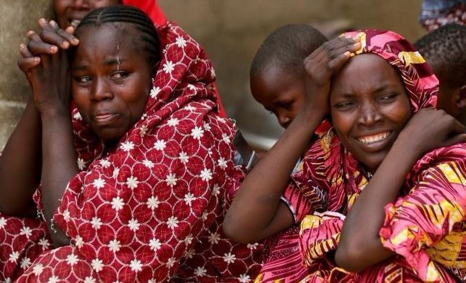 Relatives of the missing school girls react in Dapchi, the northeastern state of Yobe, Nigeria February 23, 2018.