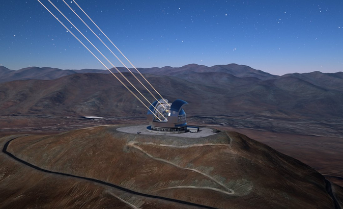 An artist's rendering of what the EOS's Extremely Large Telescope (ELT) once the telescope's Adaptive Optics system is up and running in 2024.