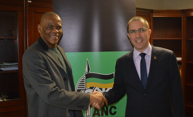 The African National Congress Secretary General Ace Magashule and Venezuelan Foreign Minister Jorge Arreaza.