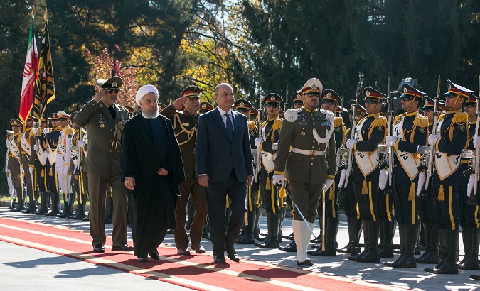 Iraq's President Barham Salih and Iran's President Hassan Rouhani during an official ceremony in Tehran, Iran on Nov. 17, 2018.