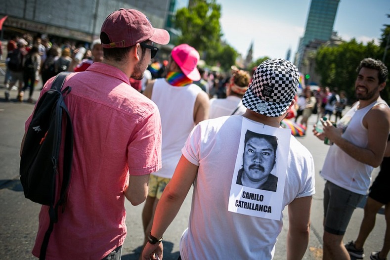 Demonstrators showed solidarity with Camilo Catrillanca, a young Mapuche killed by Carabineros Wednesday. 