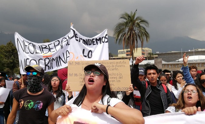 Students protest proposed budget cuts and austerity for public education in Quito, Ecuador. Nov. 19, 2018