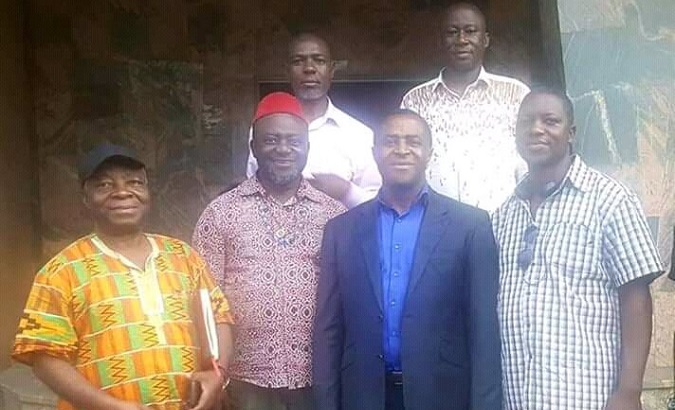President Julius Ayuk Tabe is pictured with five other leaders of the Ambazonia independence movement who are currently being detained awaiting trial.