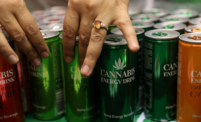 Energy drinks are seen at the four-day Cannabis expo in Pretoria, South Africa, Dec. 13, 2018.