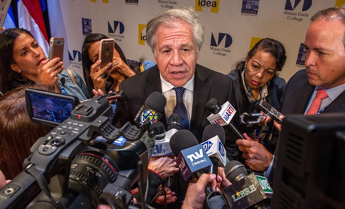 The OAS Secretary General speaking to the press at a forum on organized crime in Miami, Florida, in which he said the Venezuelan government is ruled by the narco. October 23, 2018