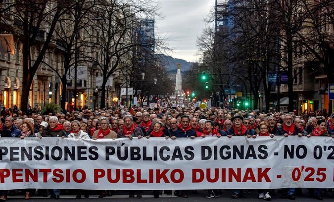 Part of the protest in Bilbao. The sign reads 