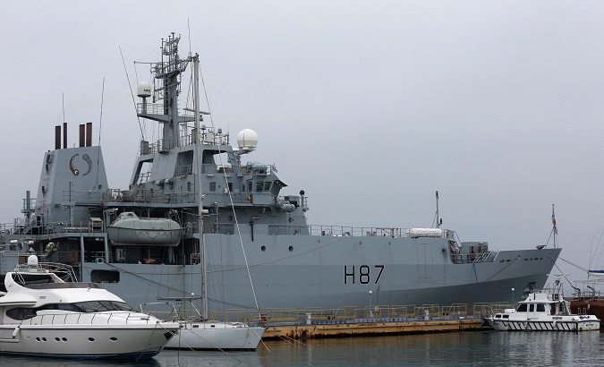 A British Royal Navy ship, HMS Echo, is docked in Odessa