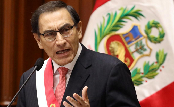 Martin Vizcarra speaks after being sworn in as Peru's President at the congress building in Lima, Peru, Mar. 23, 2018.