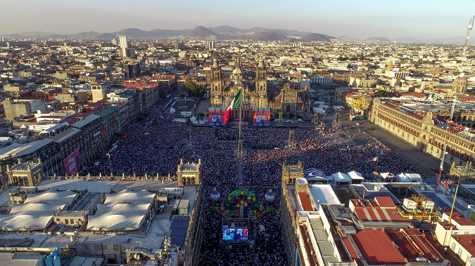 erial view of the Zocalo square during AMLO Fest to celebrate Mexican President Andres Manuel Lopez Obrador (AMLO) inaugurated in Mexico City, Dec 1, 2018.