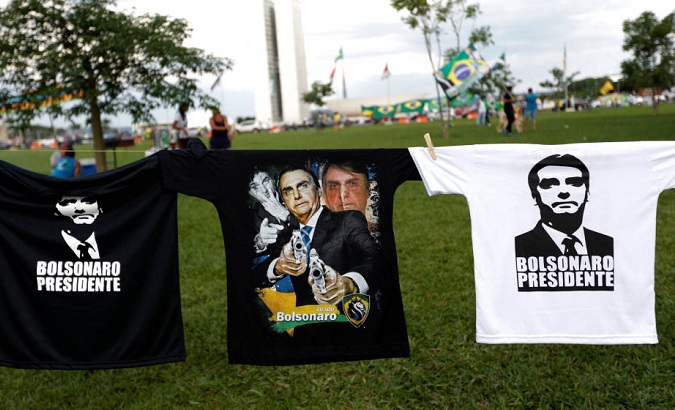 T-shirts of the far-right candidate Jair Bolsonaro on sale in Brasilia, on Oct. 27, 2018.