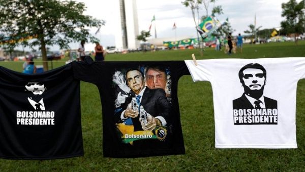 T-shirts of the far-right candidate Jair Bolsonaro on sale in Brasilia, on Oct. 27, 2018. 