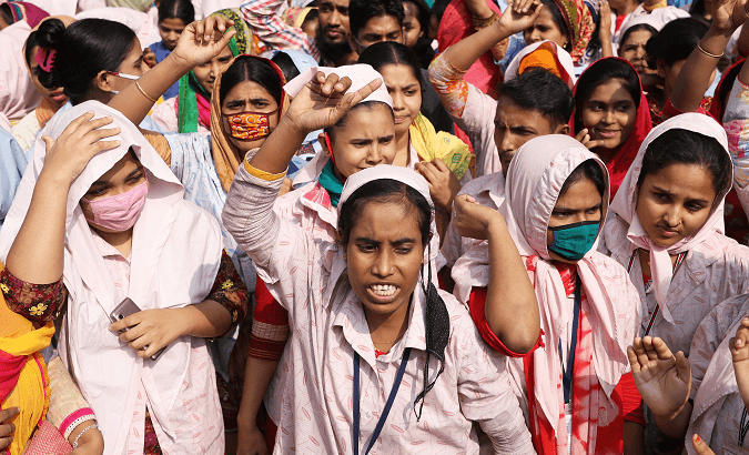Garment workers gather to protest for higher wages in Dhaka, Bangladesh, January 10, 2019.
