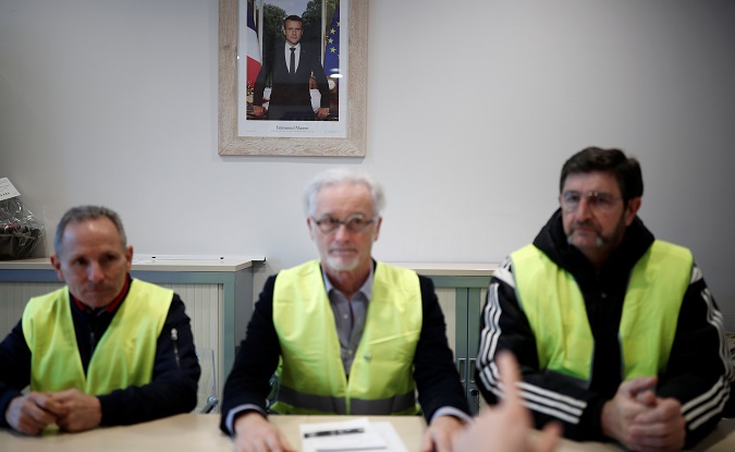 Yellow vests attend a meeting at the city hall in Flagy, France, January 9, 2019.