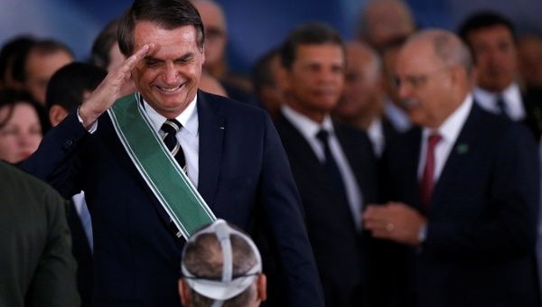 Brazil's President Jair Bolsonaro at a swearing-in ceremony for the country's new army commander in Brasilia, Brazil Jan. 11, 2019.