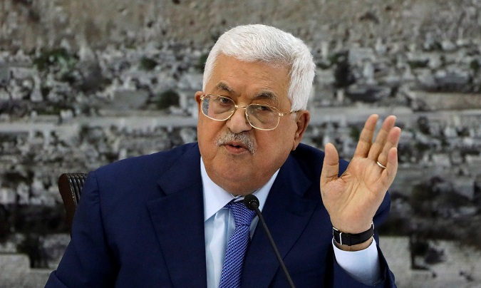 Palestinian President Mahmoud Abbas gestures during a meeting with the Palestinian leadership in Ramallah, in the Israeli-occupied West Bank