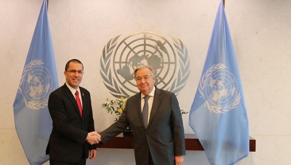 Venezuelan Foreign Affairs Minister Jorge Arreaza met with UN Secretary-General Antonio Guterres to strengthen ties.