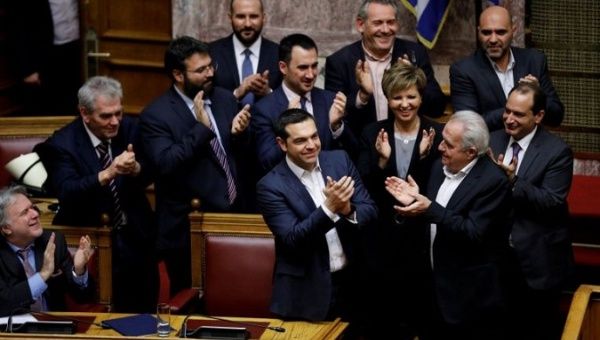 Greek Prime Minister Alexis Tsipras (Center) called a confidence motion after meeting with resistance over a name deal signed in 2018.