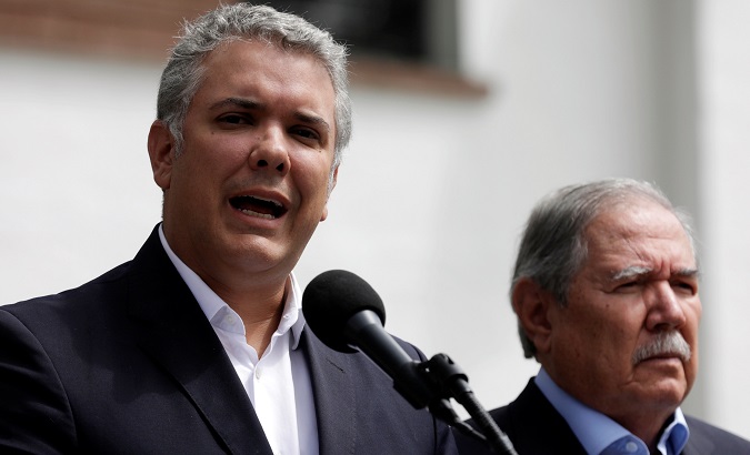Colombia's President Ivan Duque addresses the media during a news conference, in Bogota, Colombia Jan. 17, 2019.