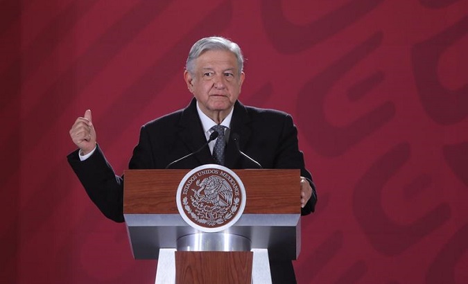 Mexico's President Andres Manuel Lopez Obrador gestures during one of his regular morning news conferences in Mexico City, Mexico. Jan. 25, 2019