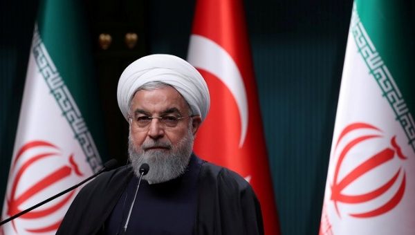 Iranian President Hassan Rouhani speaks during a joint news conference with his Turkish counterpart Tayyip Erdogan.
