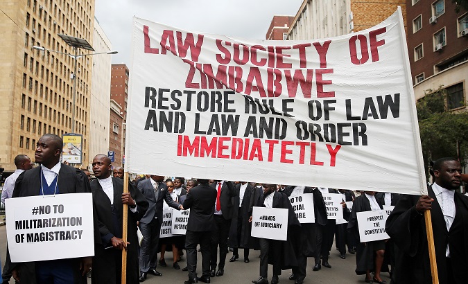 Zimbabwean lawyers march to demand justice for detainees in Harare, Zimbabwe, Jan. 29, 2019.