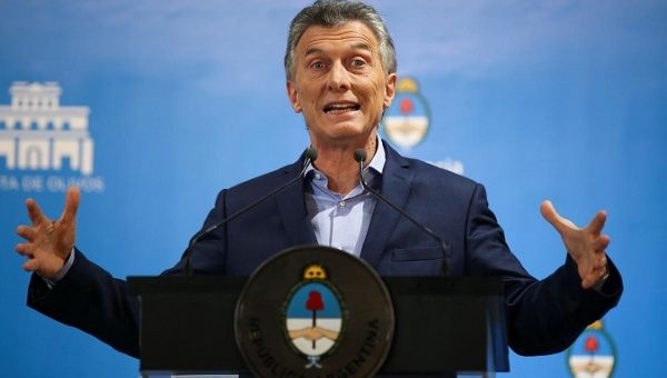 Argentina's President Mauricio Macri gestures during a news conference at the Olivos Presidential Residence in Buenos Aires, Argentina May 16, 2018.