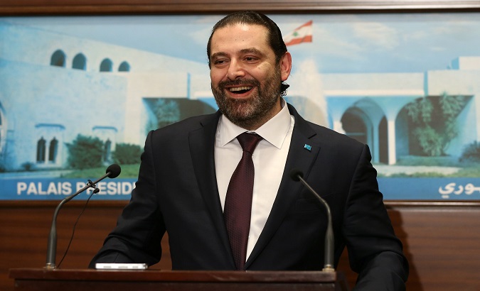 Lebanon's Prime Minister Saad al-Hariri after the announcement of the new government at the presidential palace in Baabda.