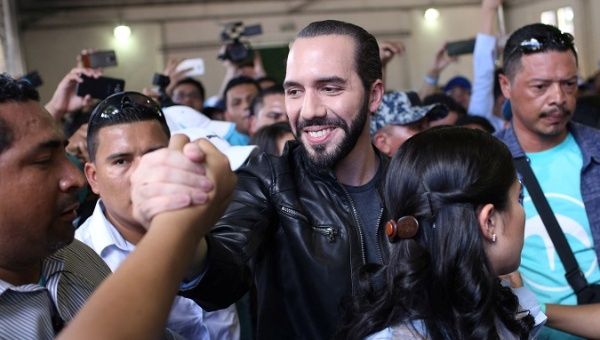 President elect Nayib Bukele of the Great National Alliance (GANA) greets supporters before casting his vote in a presidential election in San Salvador, El Salvador, February 3, 2019