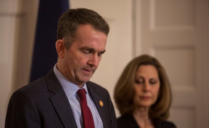 Virginia Governor Ralph Northam, accompanied by his wife Pamela Northam announces he will not resign during a news conference in Richmond, Virginia, U.S. February 2, 2019.