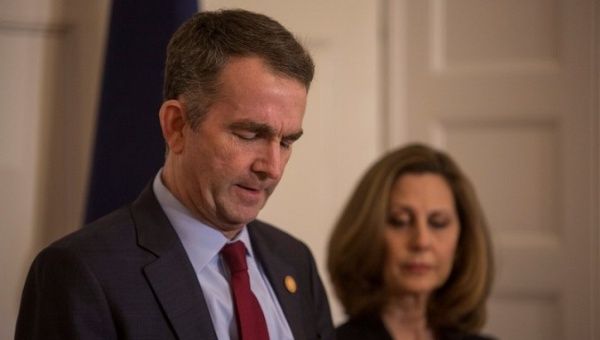 Virginia Governor Ralph Northam, accompanied by his wife Pamela Northam announces he will not resign during a news conference in Richmond, Virginia, U.S. February 2, 2019. 