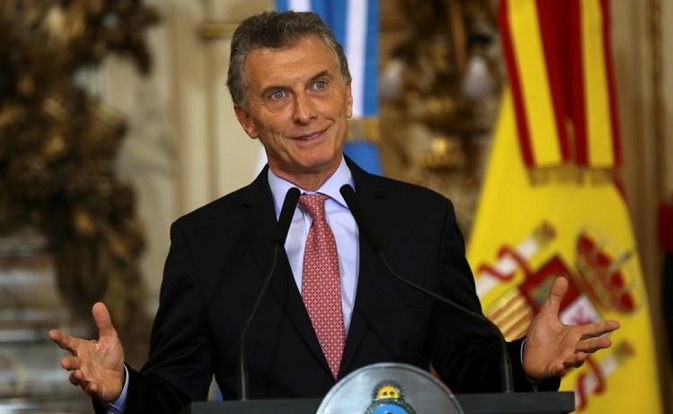 Argentine President Mauricio Macri at a news conference at the Casa Rosada in Buenos Aires, Argentina, April 10, 2018