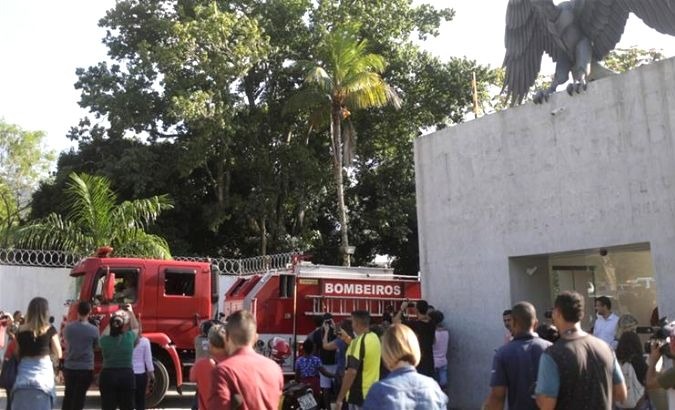 A fire truck outside the training center football club Flamengo after the deadly blaze.