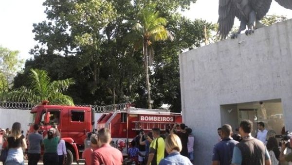 A fire truck outside the training center football club Flamengo after the deadly blaze.