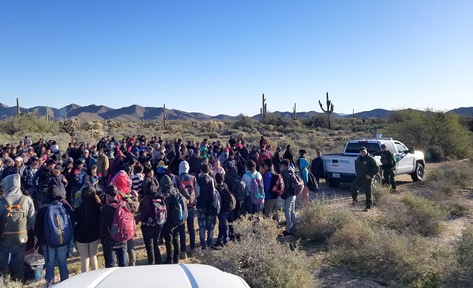 Central American migrants detained by the Border Patrol at Tucson, U.S., Feb. 7, 2019.