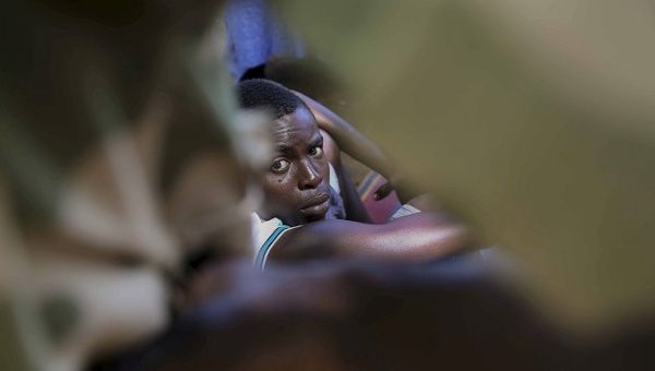 A former ex-Seleka child soldier waits to be released in Bambari, Central African Republic, May 14, 2015.