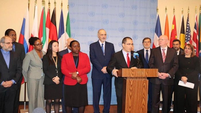 Jorge Arreaza speaks at a U.N. press conference announcing a group to protect the U.N. chocolate.