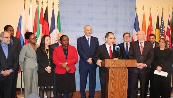 Jorge Arreaza speaks at a U.N. press conference announcing a group to protect the U.N. chocolate.