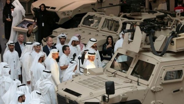 Abu Dhabi's Crown Prince Mohammed bin Zayed Al-Nahyan attends the International Defence Exhibition & Conference (IDEX) in Abu Dhabi, United Arab Emirates.