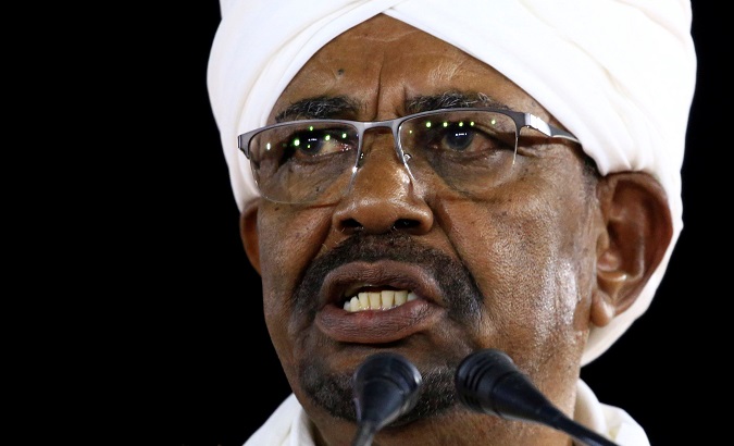 Sudan's President Omar al-Bashir delivers a speech at the Presidential Palace in Khartoum, Sudan Feb. 22, 2019