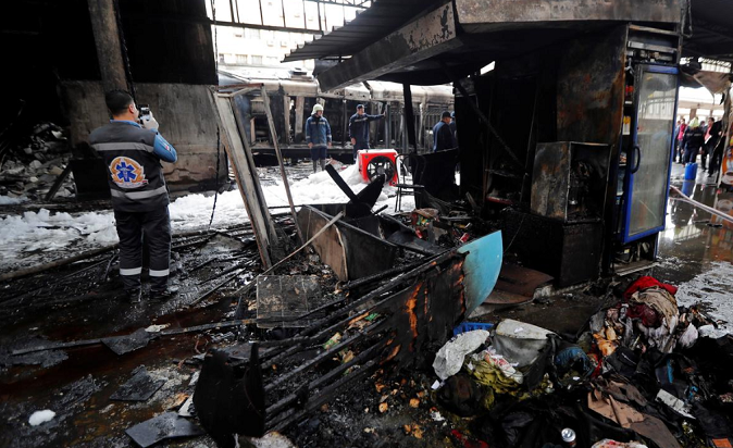 Charred remains of the Ramses train station train crash in Cairo, Egypt. Feb. 27, 2018