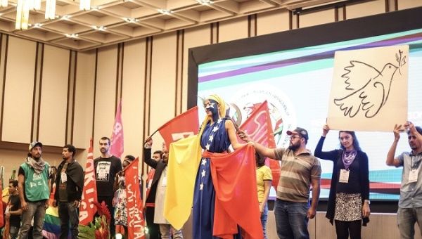 Opening ceremony of the International Peoples' Assembly in Solidarity with the Bolivarian Revolution and Against Imperialism in Caracas, Venezuela, Feb. 24, 2019.