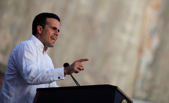 Governor Ricardo Rossello delivers remarks during a commemorative event a year after Hurricane Maria devastated the island in San Juan, Puerto Rico Sep. 20, 2018.