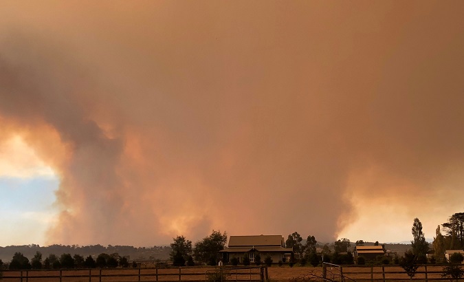 A supplied image obtained on March 2, 2019, shows smoke rising from the bushfire burning in Victoria's east, Australia.