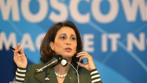 Nawal El Moutawakel of International Olympic Commitee Evaluation Commission speaks at press conference in Moscow, Moscow, March 17, 2005. 