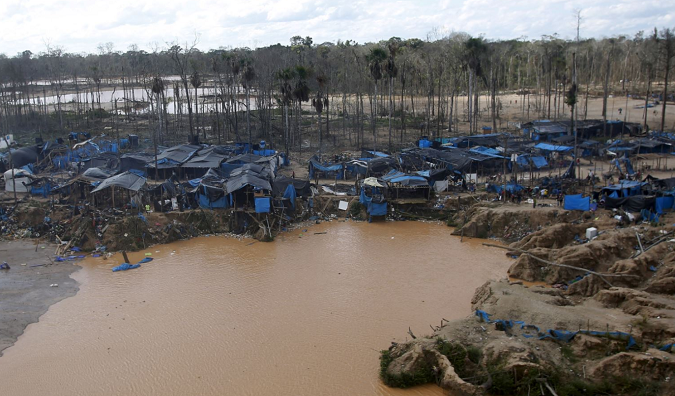 Illegal gold mining camp in a zone known as Mega 14, in Madre de Dios, July 14, 2015.