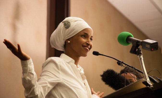 Progressive Lawmaker Ilhan Omar speaks during a campaign event ahead of her election to the U.S. Congress.