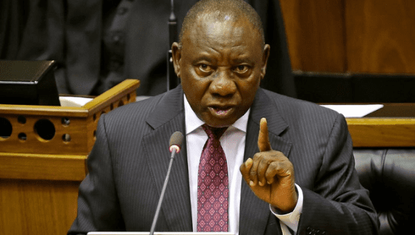  South African President Cyril Ramaphosa in parliament in Cape Town, South Africa, February 20, 2018. The president announced South Africa will 'downgrade' dimplomatic ties with Israel