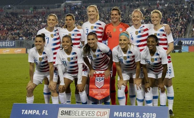 Mar 5, 2019; Tampa, FL, USA; Team United States pose for a photo before a game against Brazil in a She Believes Cup.