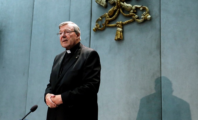 Cardinal George Pell attends a news conference at the Vatican, 2017.