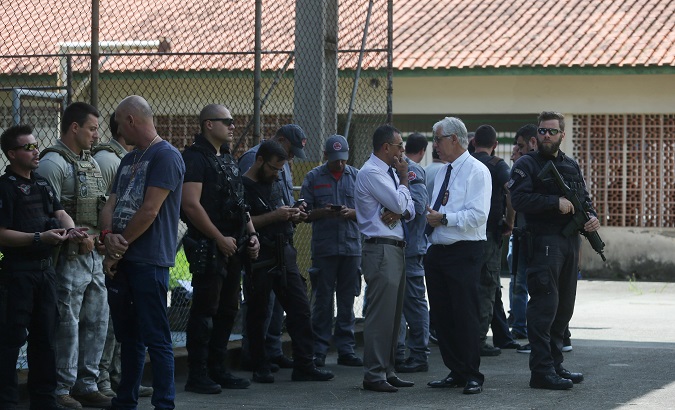 Policemen are seen at the Raul Brasil school after a shooting in Suzano, Sao Paulo state, Brazil March 13, 2019.